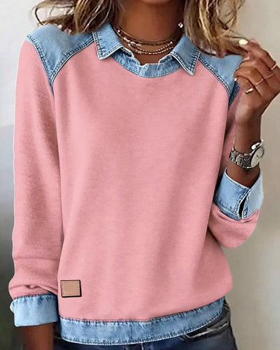 Livia – Denim Accent Polo Sweater