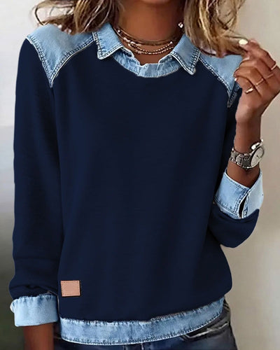 Livia – Denim Accent Polo Sweater