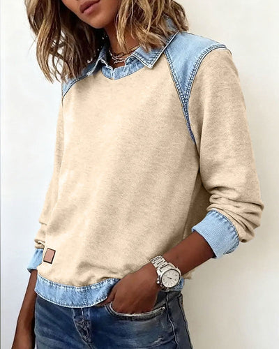 Livia – Denim Accent Polo Sweater