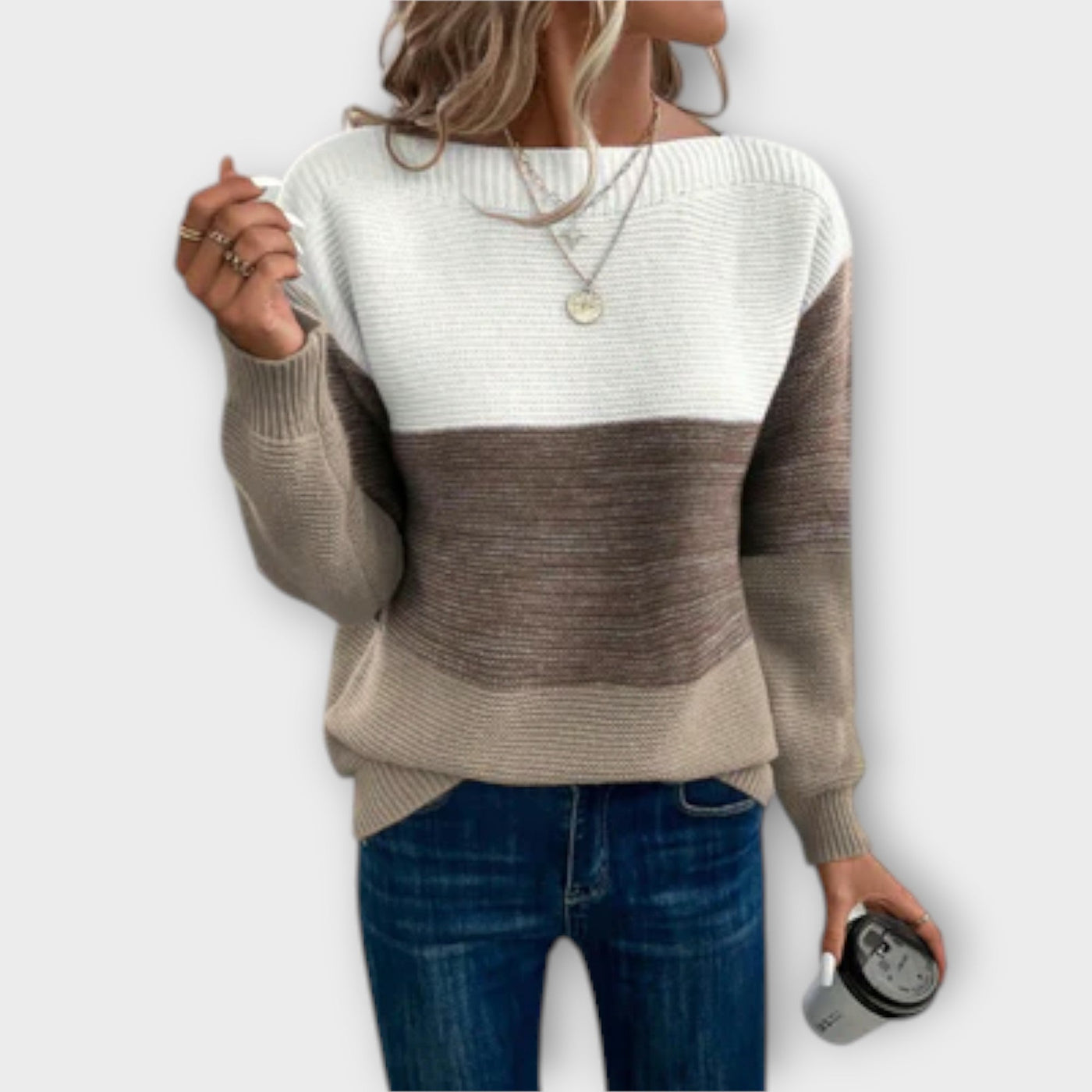 Elegant Three-Color Patchwork Sweater