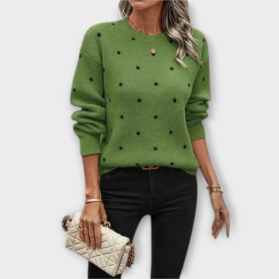 Casual knitted sweater with long sleeves and polka dot pattern