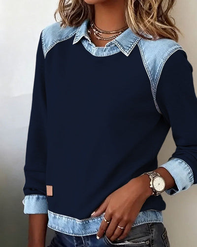 Livia – Denim Accent Polo Sweater