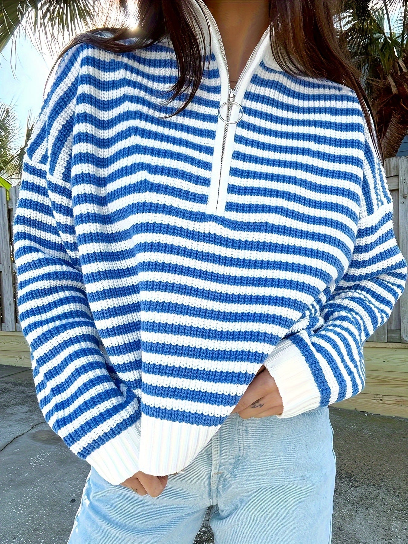 Celia | Striped Zipper Sweater