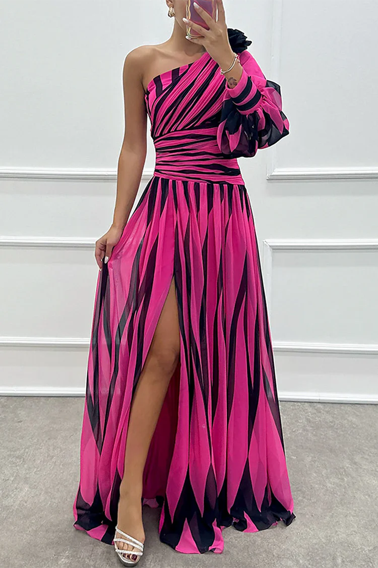 Stella - Elegant Striped One-Shoulder Maxi Dress