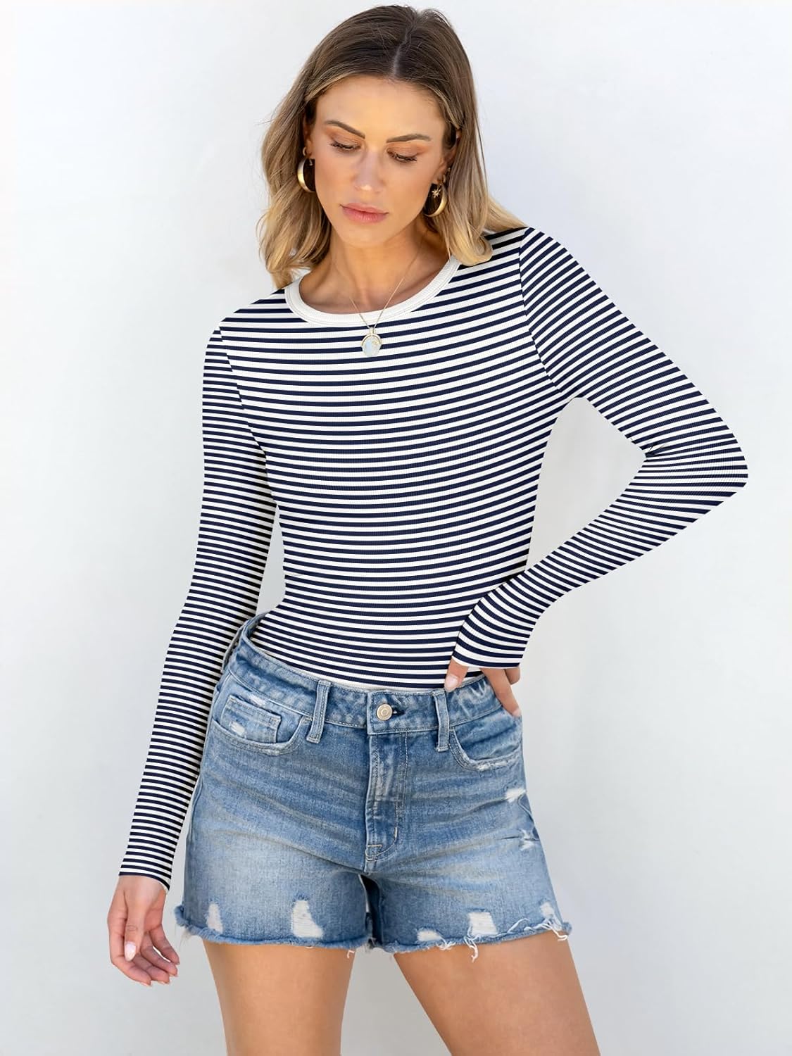 ANRABESS Women Long Sleeve Shirts Rib Knit Slim Fit Tops Basic Tee 2025 Fall Outfits Casual T-Shirt Underscrubs Layer Clothes