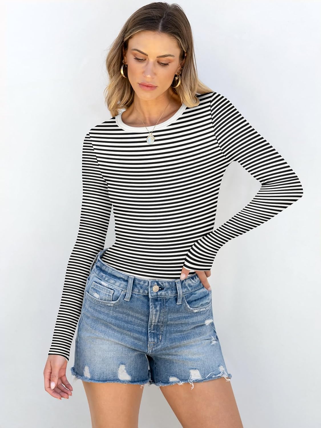 ANRABESS Women Long Sleeve Shirts Rib Knit Slim Fit Tops Basic Tee 2025 Fall Outfits Casual T-Shirt Underscrubs Layer Clothes