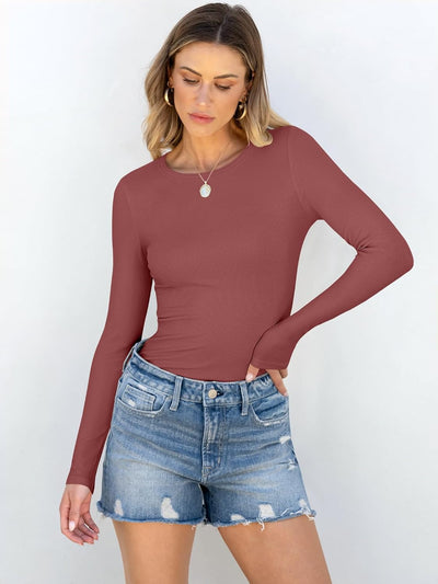 ANRABESS Women Long Sleeve Shirts Rib Knit Slim Fit Tops Basic Tee 2025 Fall Outfits Casual T-Shirt Underscrubs Layer Clothes