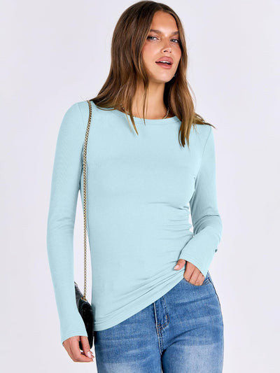 ANRABESS Women Long Sleeve Shirts Rib Knit Slim Fit Tops Basic Tee 2025 Fall Outfits Casual T-Shirt Underscrubs Layer Clothes