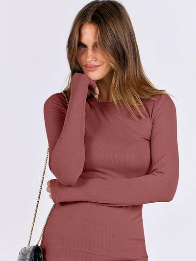 ANRABESS Women Long Sleeve Shirts Rib Knit Slim Fit Tops Basic Tee 2025 Fall Outfits Casual T-Shirt Underscrubs Layer Clothes