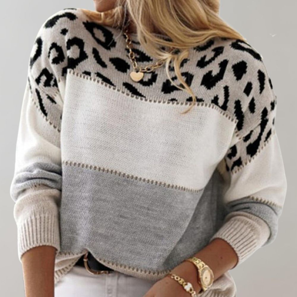Diane -  Leopard Accent Knit Sweater