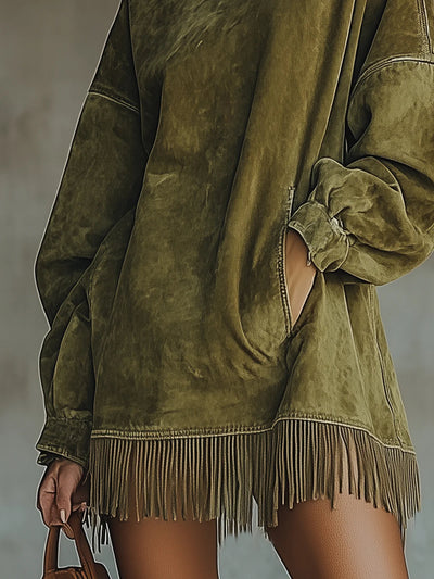 Sabrina - Cozy Suede Fringe Dress