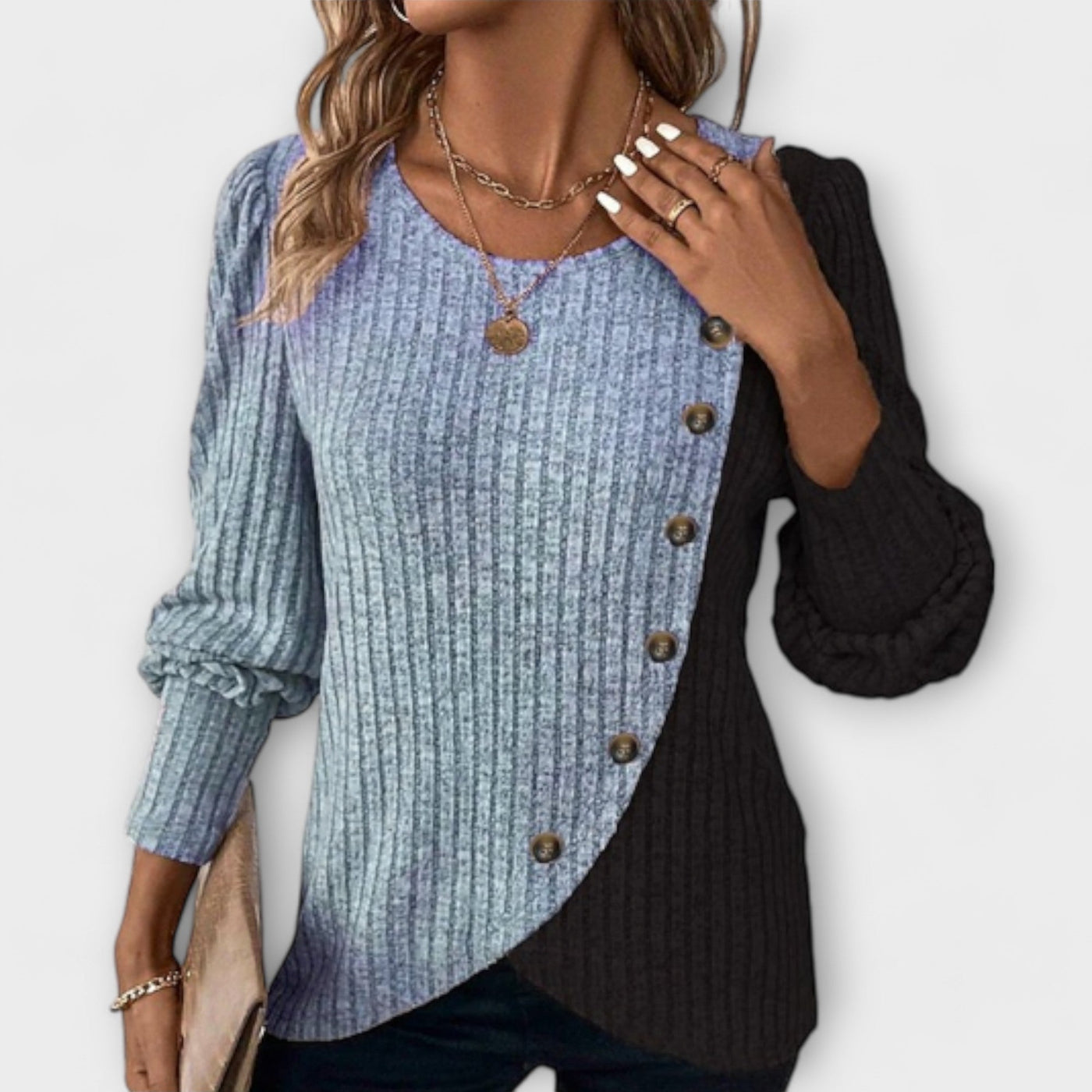 Calista – Contrast Button Knit