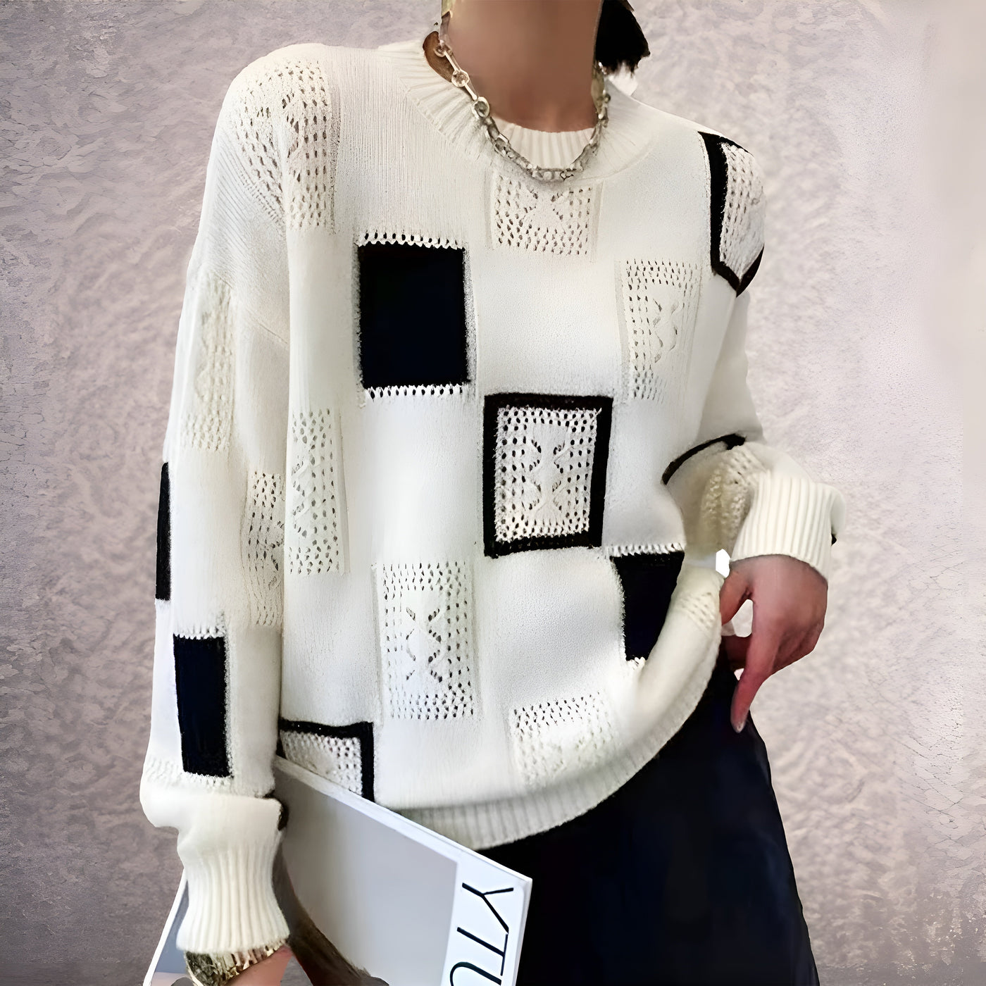 Claire - Women's Knit Sweater with Geometric Design