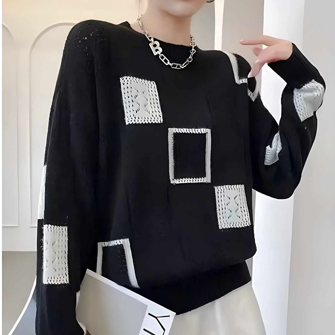 Claire - Women's Knit Sweater with Geometric Design