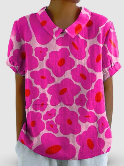 Odessa - Vibrant Pink Floral Pattern Printed Women's Casual Shirt