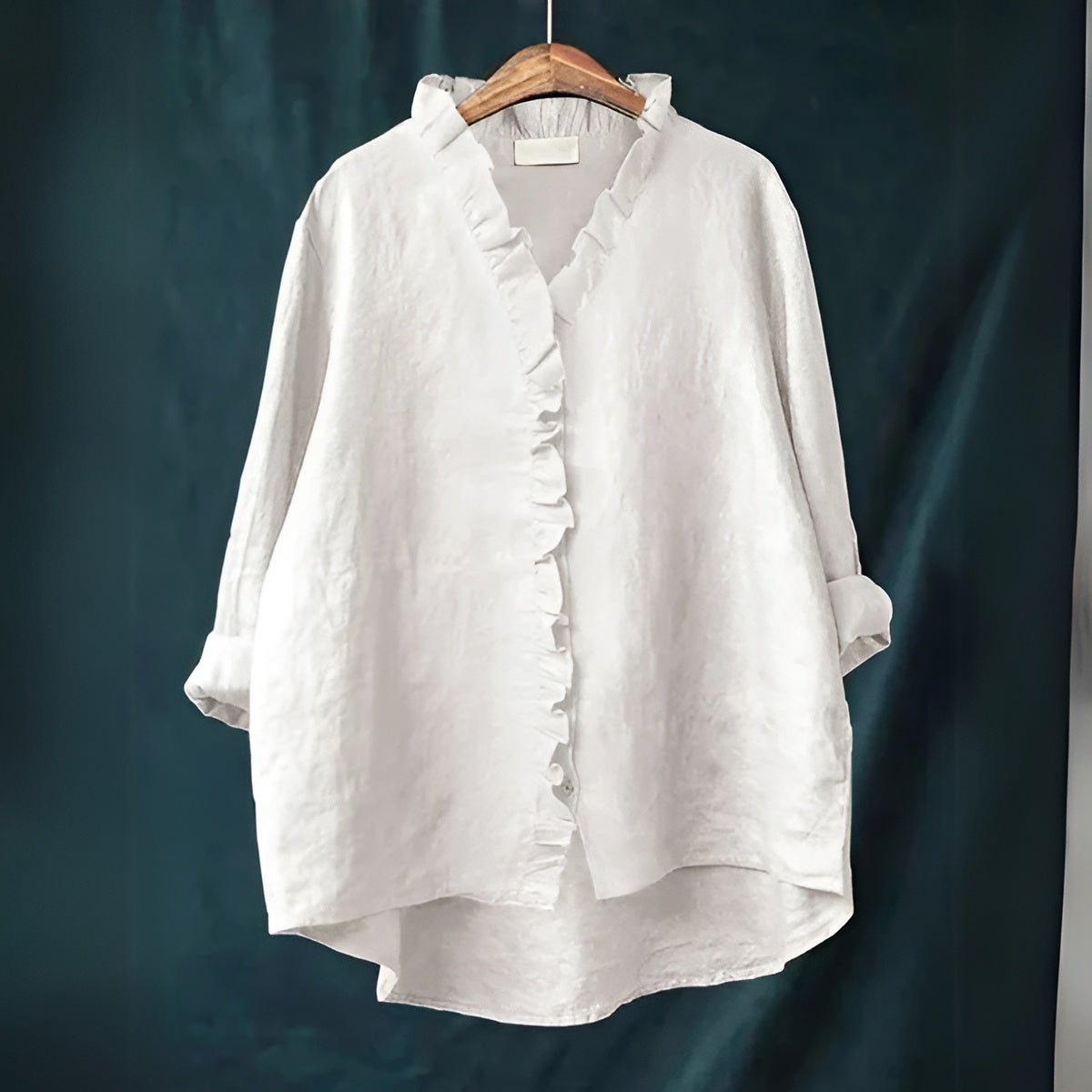NOLA – RUFFLED BUTTON-FRONT LINEN BLOUSE