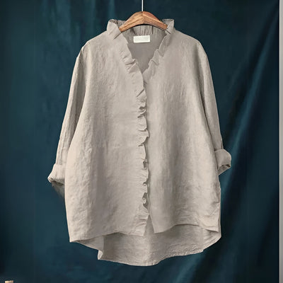 NOLA – RUFFLED BUTTON-FRONT LINEN BLOUSE